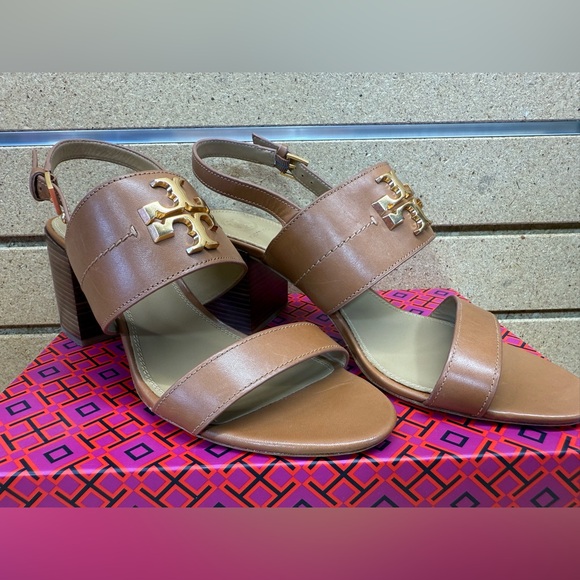 Like brand new worn once TORY BURCH sz 9 Everly Sandal Heel Calf Leather tan - Picture 1 of 14